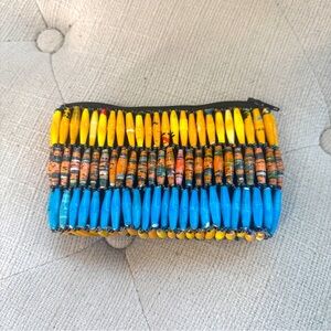 Vintage Handmade Rolled Paper Beaded Coin Purse With Zipper 5 X 3.5"